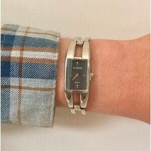 Y2K Silver Black Dial Quartz Watch with Open Band Unisex 8.5" New